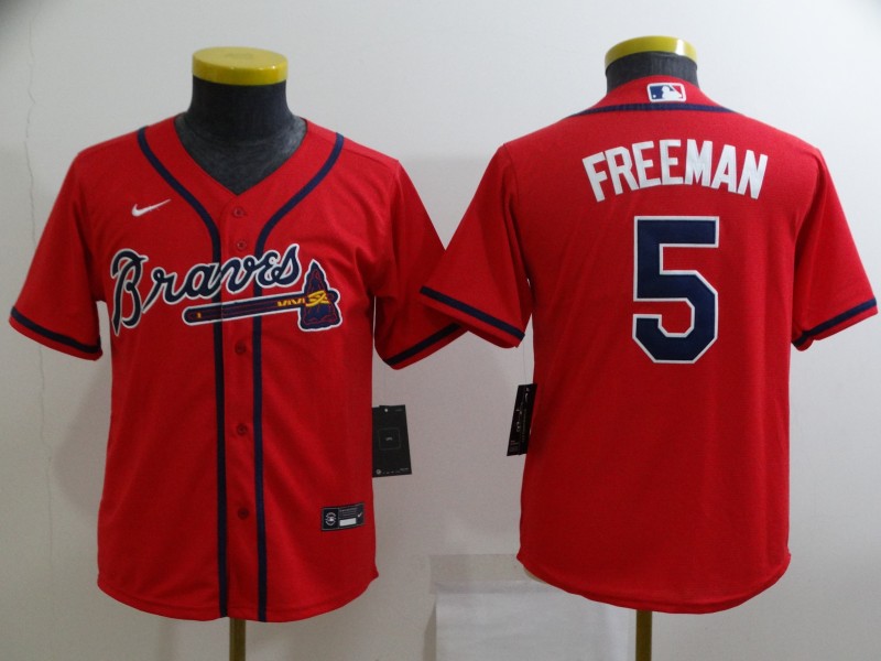 2021 youth Atlanta Braves 5 Freeman red game MLB Jersey